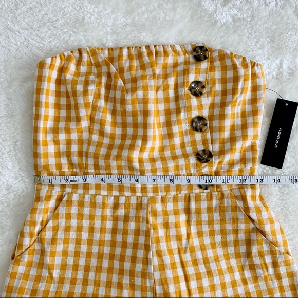 Lulus Skyline Mustard Yellow Gingham Strapless Culotte Jumpsuit - Picture 9 of 10